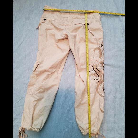 Guess Jeans Ladies Khaki Pants Beaded Side 4 Zip Pockets Tie Legs Size 26 (2) - Picture 2 of 7